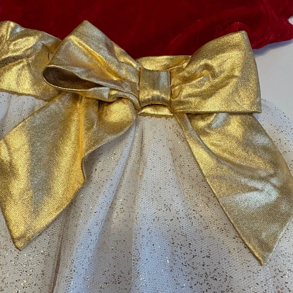 Blueberi Boulevard Girls 5 Christmas Holiday‎ Dress Red Velour Gold Shimmer Bow